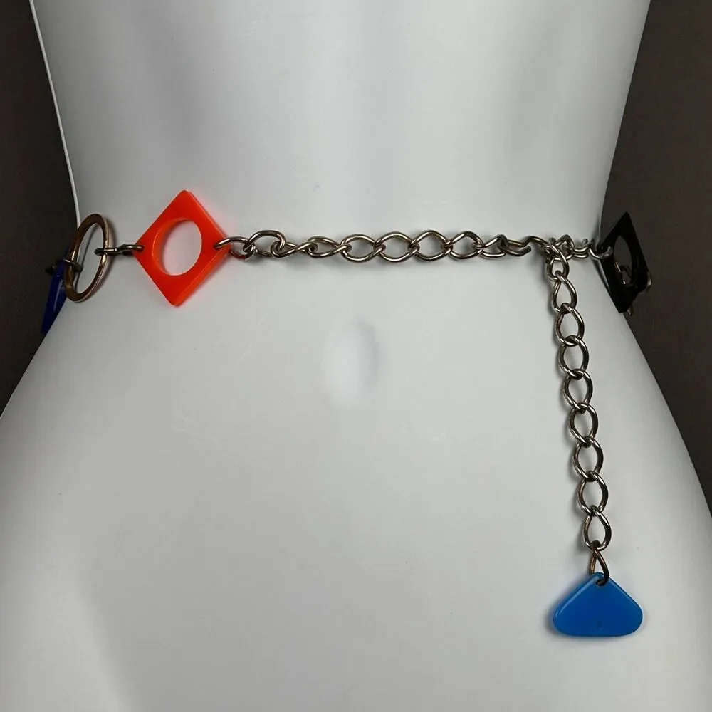 Vintage Metal + Plastic Geometric Chain Adjustable Belt 38
